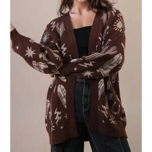 NEW VERY J desert skies knit cardigan in chocolate